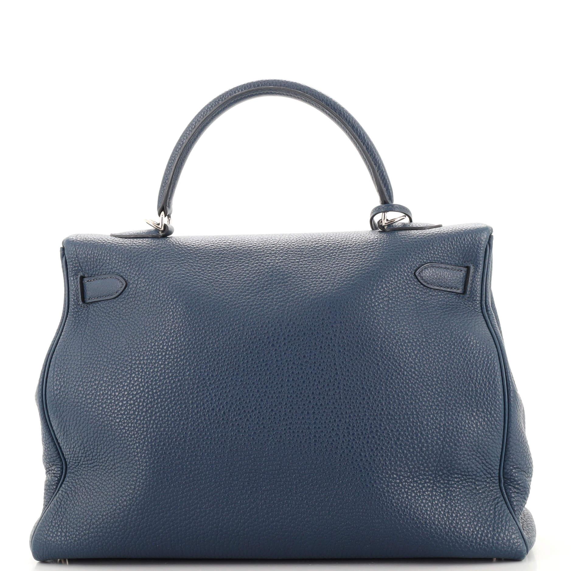 Women's Hermes Kelly Handbag Bleu De Prusse Togo with Palladium Hardware 35
