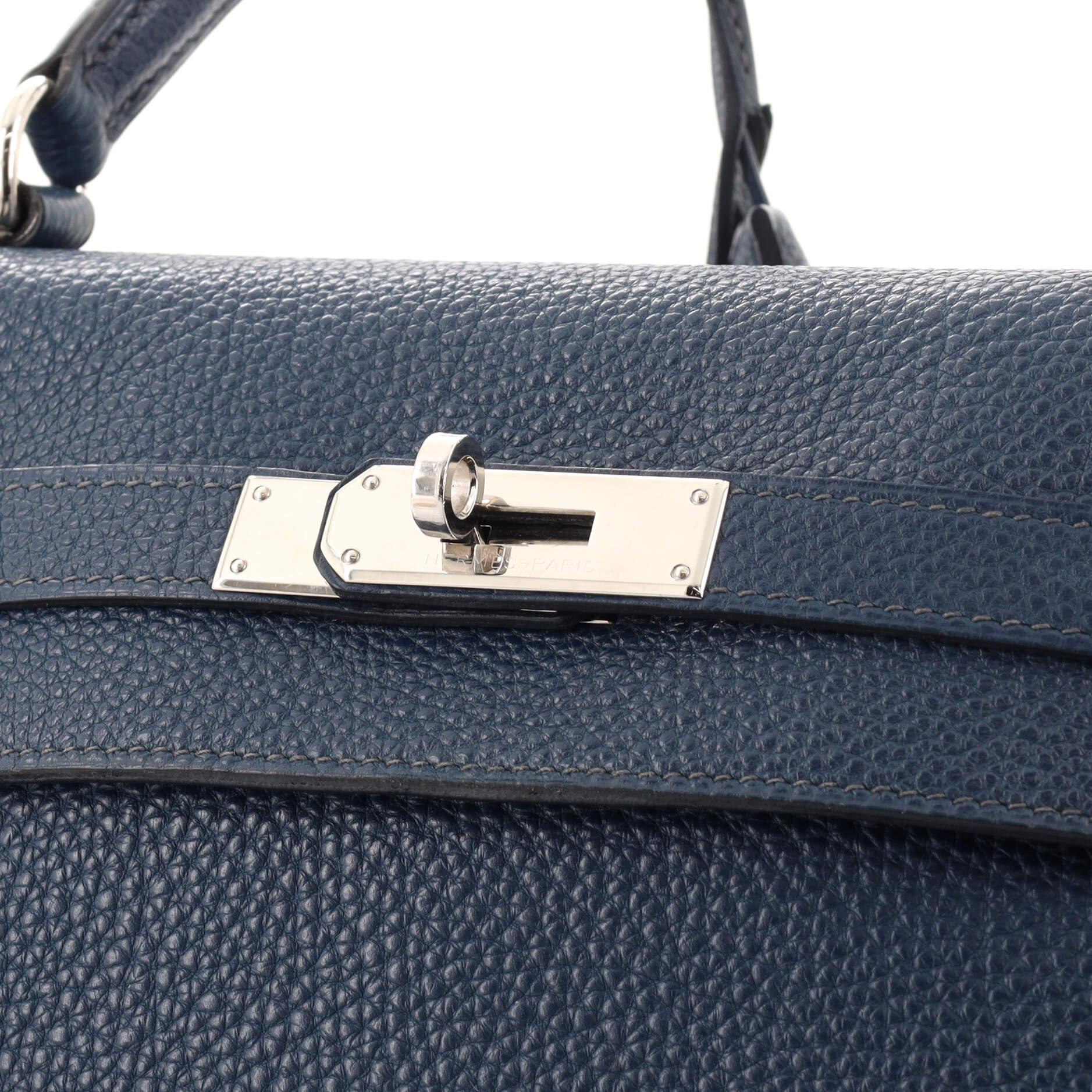 Hermes Kelly Handbag Bleu De Prusse Togo with Palladium Hardware 35 5
