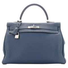 Hermes Kelly Handbag Bleu De Prusse Togo with Palladium Hardware 35