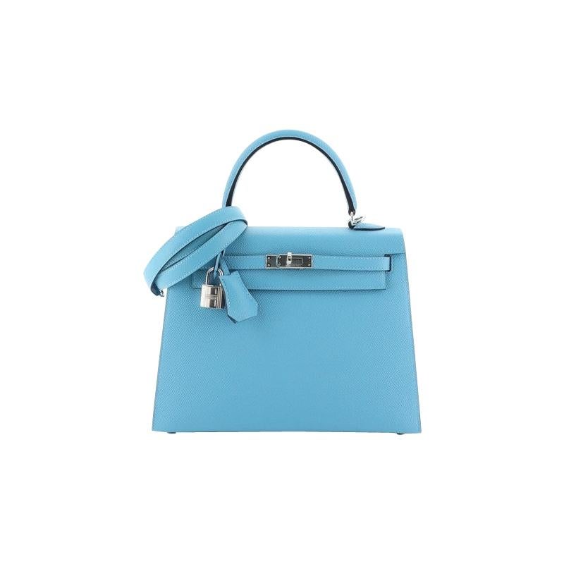 Hermes Kelly 25 Bleu du Nord Blue Togo Leather Shoulder Bag Palladium  Hardware