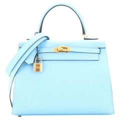 Hermes Kelly Handbag Bleu Du Nord Epsom with Gold Hardware 25