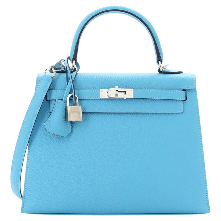 Hermes Kelly Handbag Bleu Du Nord Epsom with Palladium Hardware 25