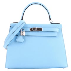 Hermes Kelly Handbag Bleu Du Nord Epsom with Palladium Hardware 28