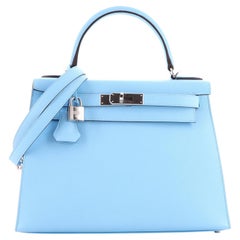 Hermès Kelly Handtasche Bleu Du Nord Epsom mit Palladiumbeschlägen 28