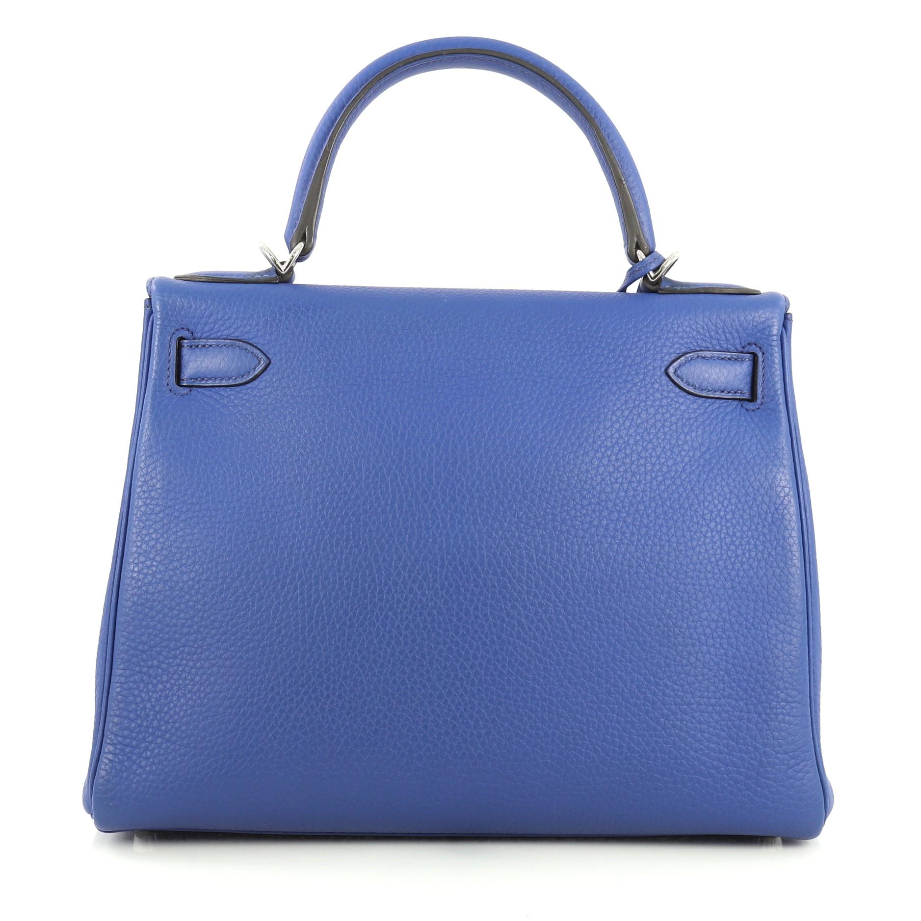 Hermes Kelly Handbag Bleu Electrique Clemence with Palladium Hardware 28 In Good Condition In NY, NY