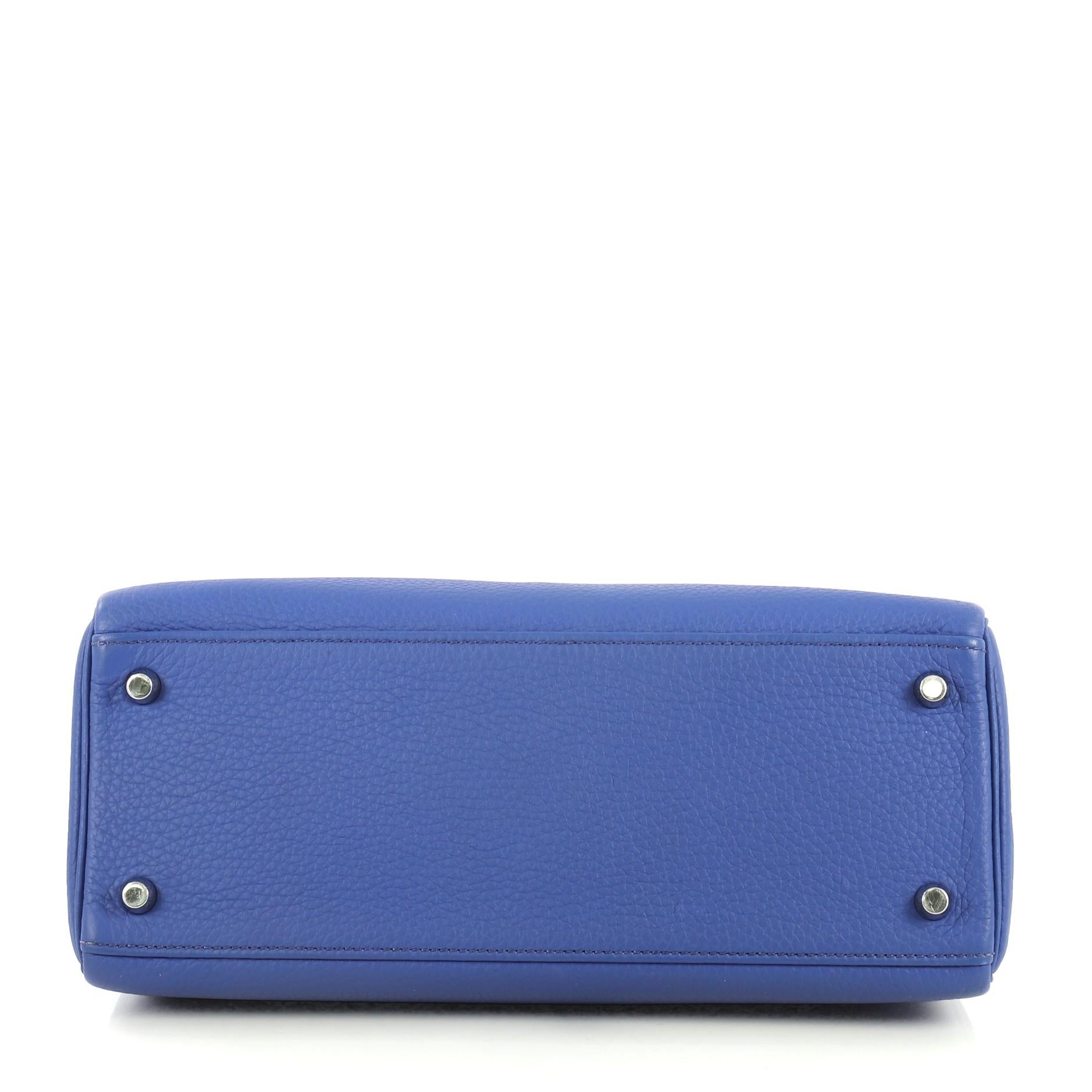 Women's Hermes Kelly Handbag Bleu Electrique Clemence with Palladium Hardware 28