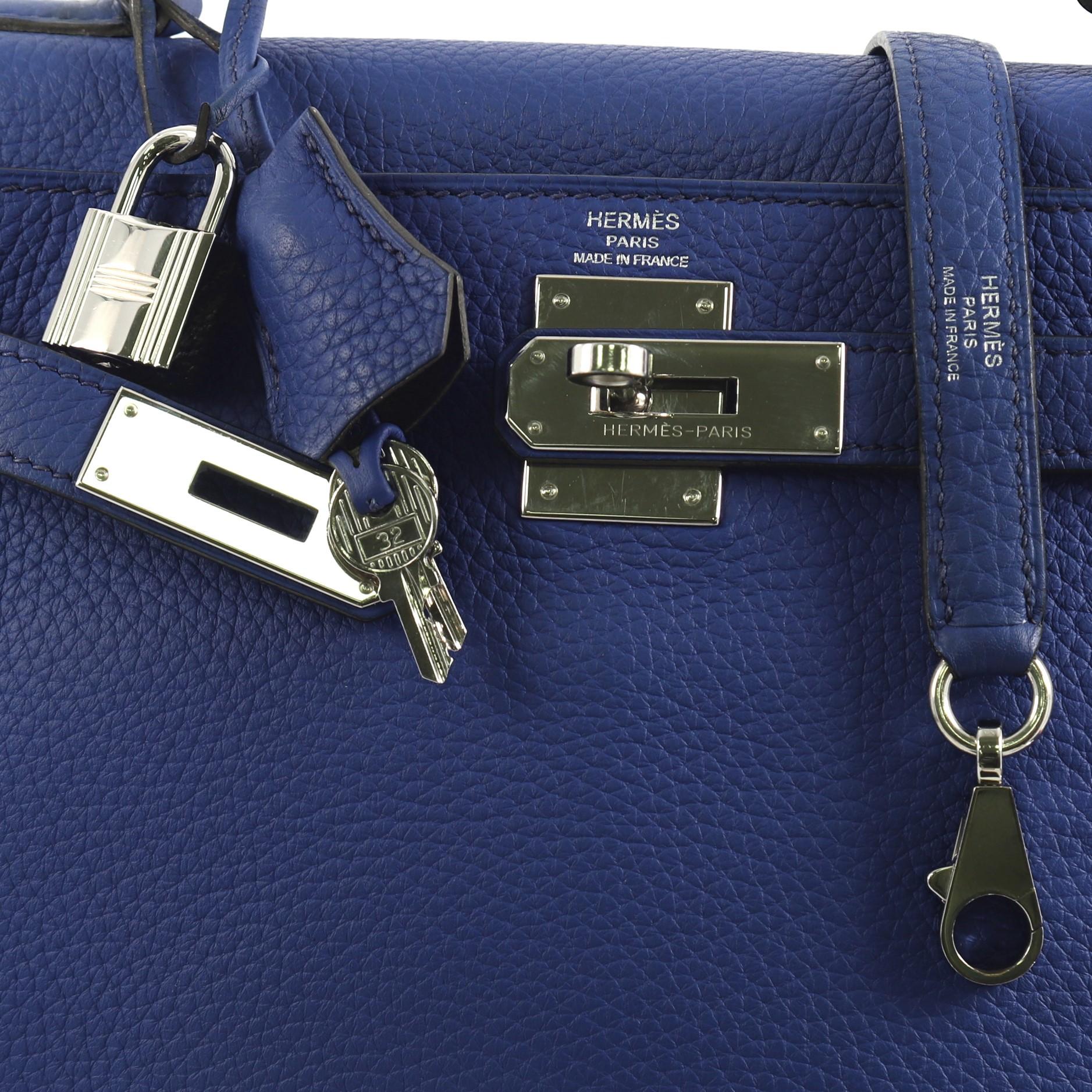 Hermes Kelly Handbag Bleu Electrique Clemence with Palladium Hardware 28 1