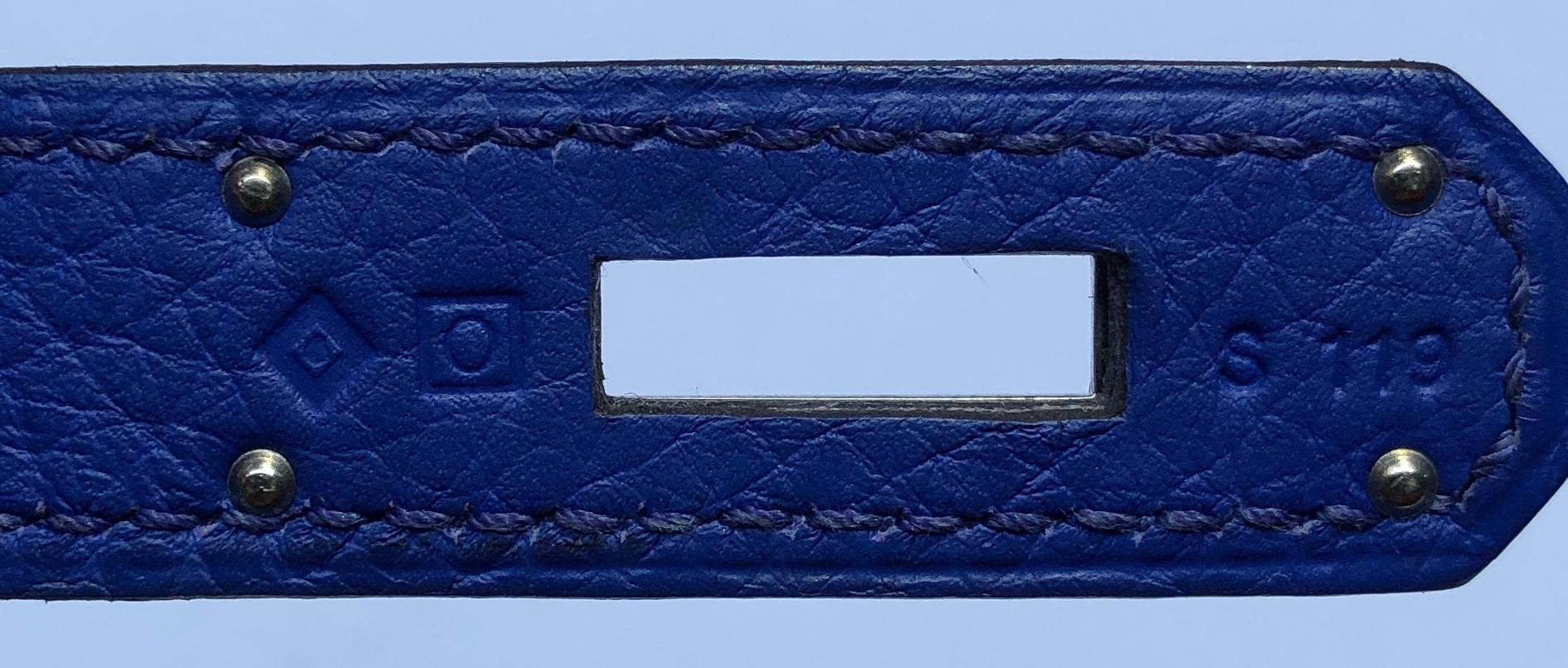 Hermes Kelly Handbag Bleu Electrique Clemence with Palladium Hardware 28 3