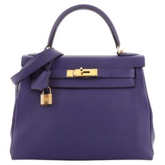 Hermes Kelly Handbag Bleu Encre Togo with Gold Hardware 28