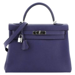 Hermes Kelly Handbag Bleu Encre Togo with Palladium Hardware 32