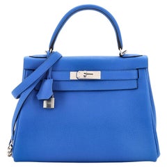 Hermes Kelly Handbag Bleu France Togo with Palladium Hardware 28