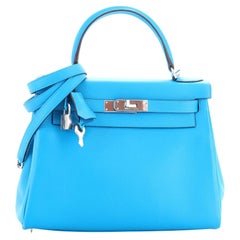 Hermes Kelly Handbag Bleu Frida Evercolor with Pallladium Hardware 28