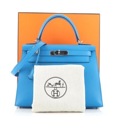 Hermes Kelly Handbag Bleu Frida Madame with Palladium Hardware 28
