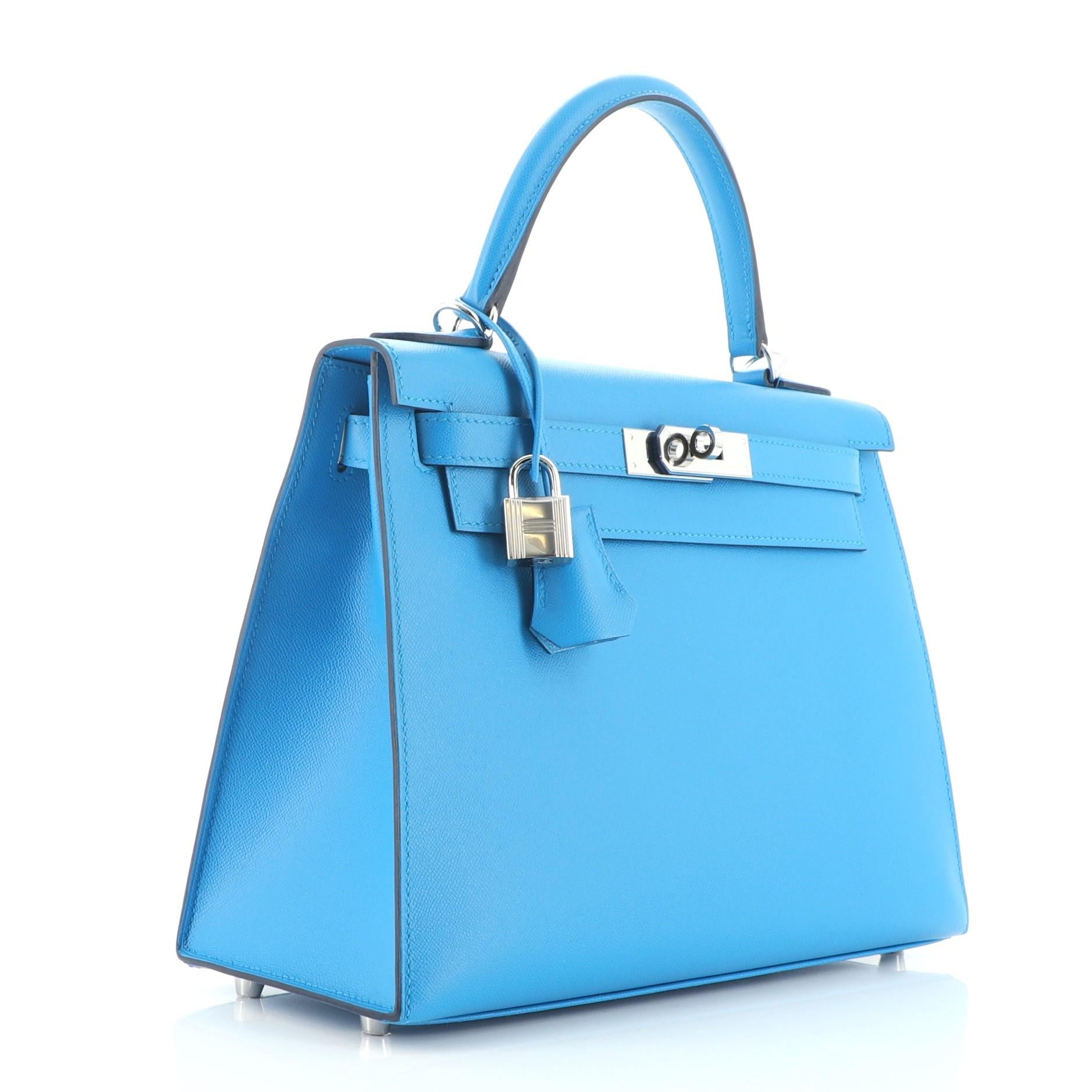 Hermes Kelly Handbag Bleu Frida Madame with Palladium Hardware 28 In Good Condition In NY, NY