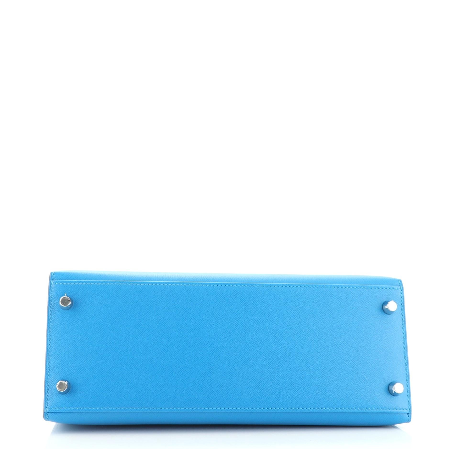 Hermes Kelly Handbag Bleu Frida Madame with Palladium Hardware 28 1