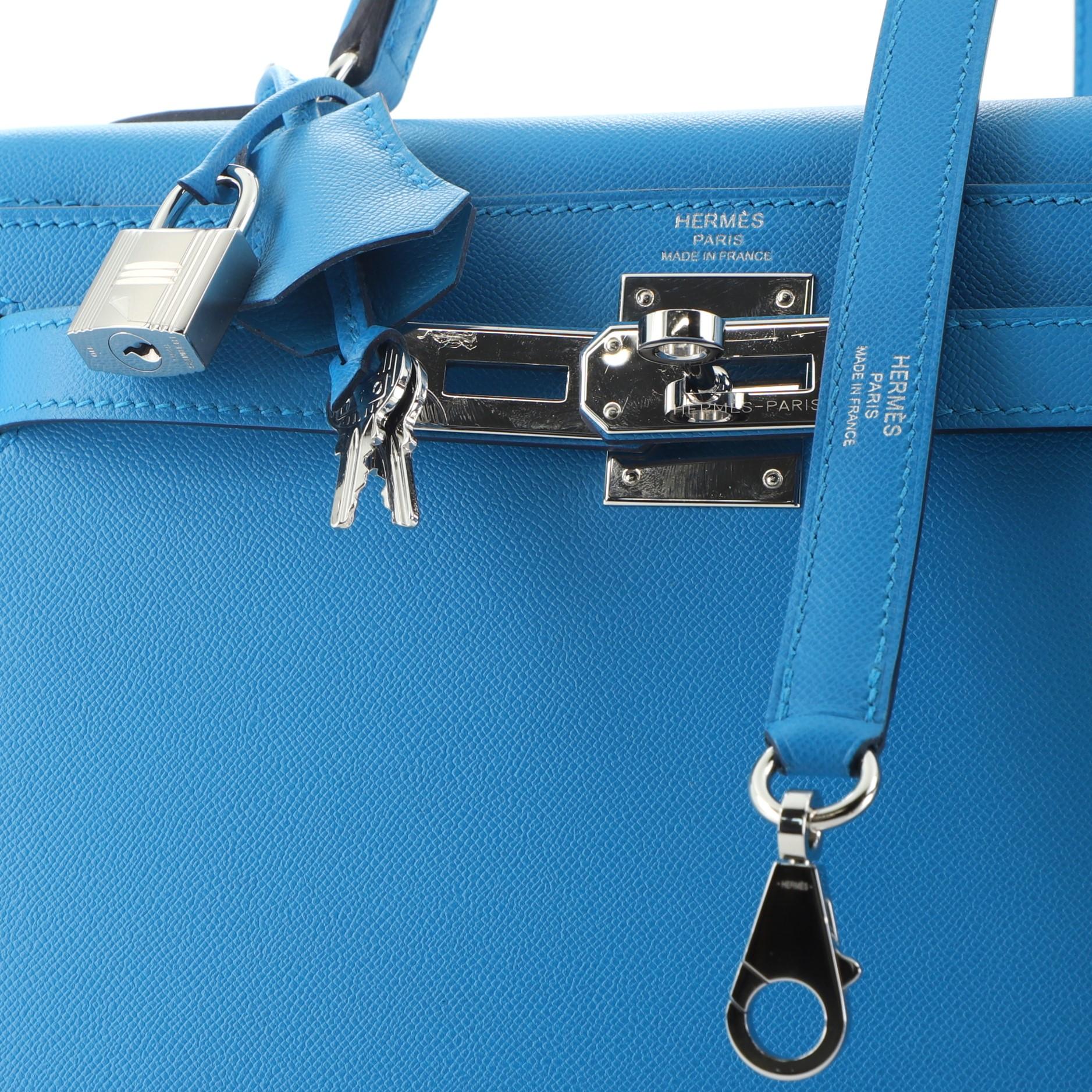 Hermes Kelly Handbag Bleu Frida Madame with Palladium Hardware 28 1