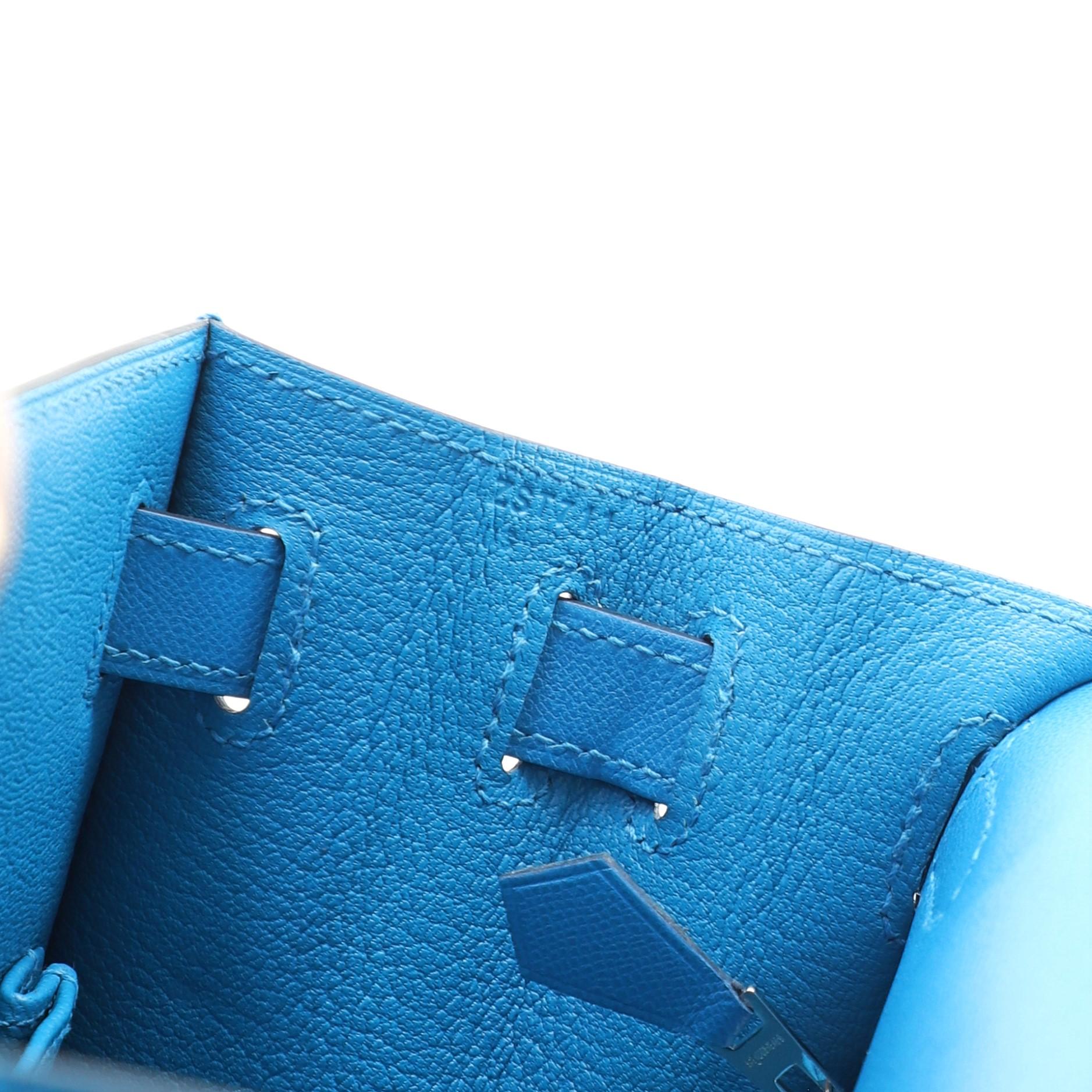 Hermes Kelly Handbag Bleu Frida Madame with Palladium Hardware 28 4