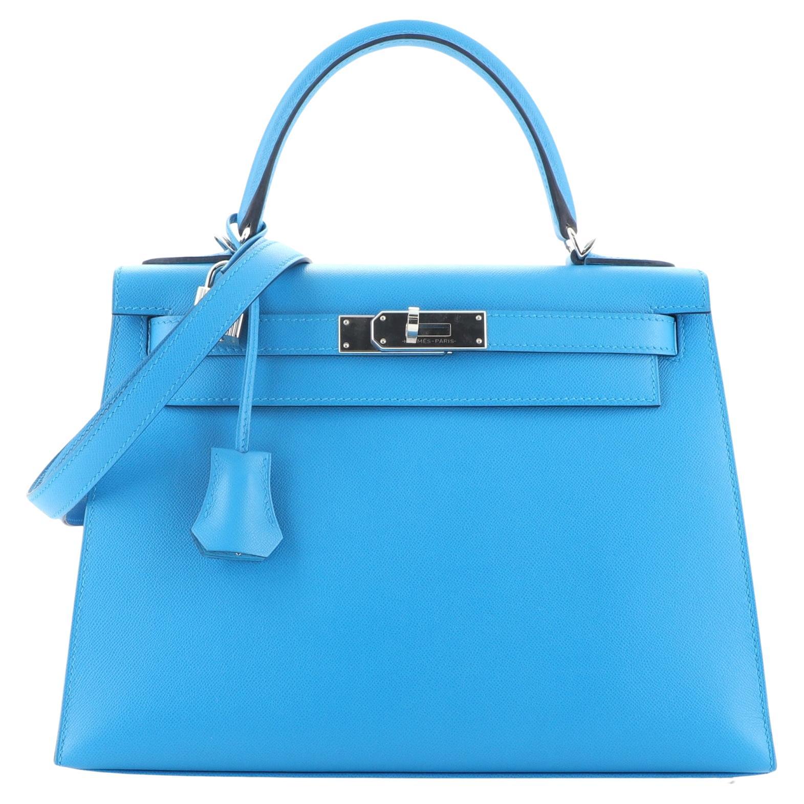 Hermes Kelly II 28 Sellier Veau Madame of Bleu Frida Handbag