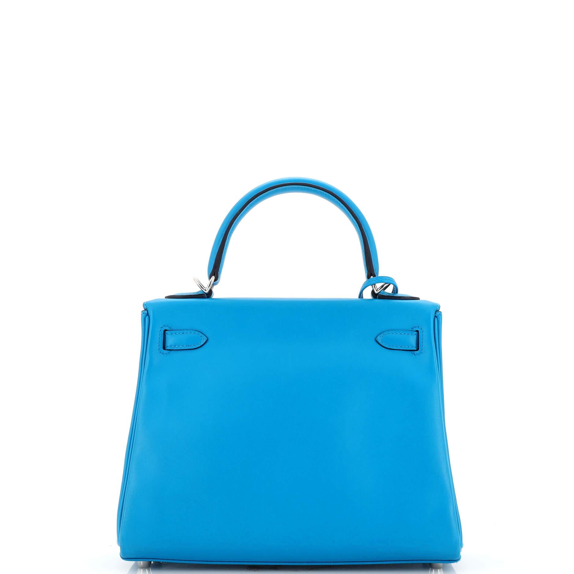 Women's Hermes Kelly Handbag Bleu Frida Swift with Palladium Hardware 25