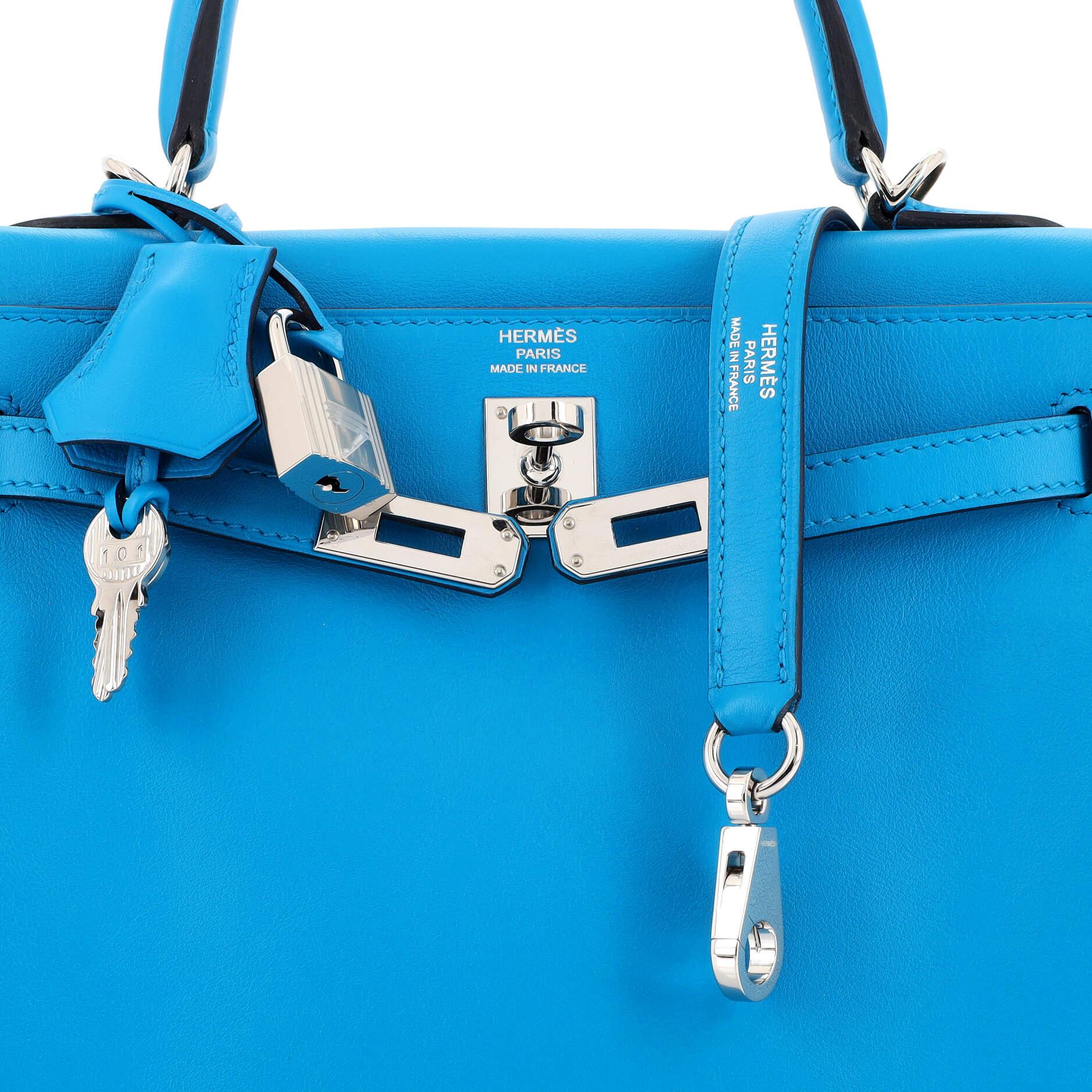 Hermes Kelly Handbag Bleu Frida Swift with Palladium Hardware 25 3