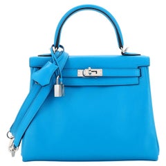 Hermes Kelly Handbag Bleu Frida Swift with Palladium Hardware 25