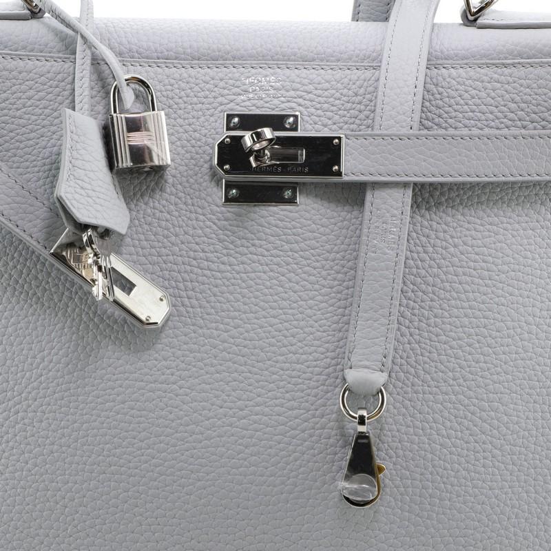 Gray Hermes Kelly Handbag Bleu Glacier Clemence with Palladium Hardware 32