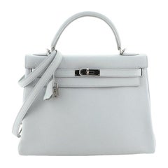 Hermes Kelly Handbag Bleu Glacier Clemence with Palladium Hardware 32