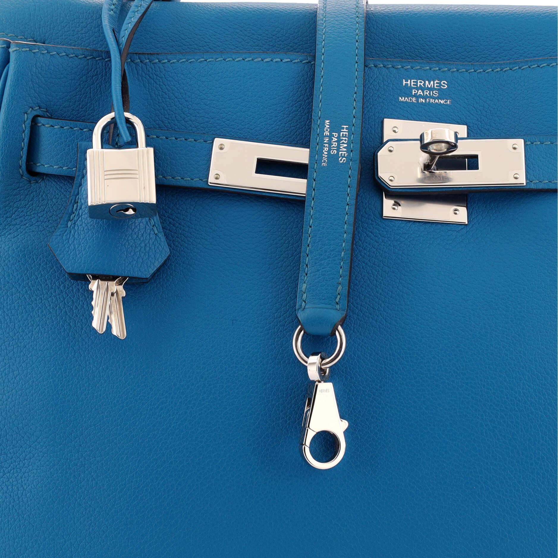 Hermes Kelly Handbag Bleu Hydra Evercolor with Pallladium Hardware 32 2