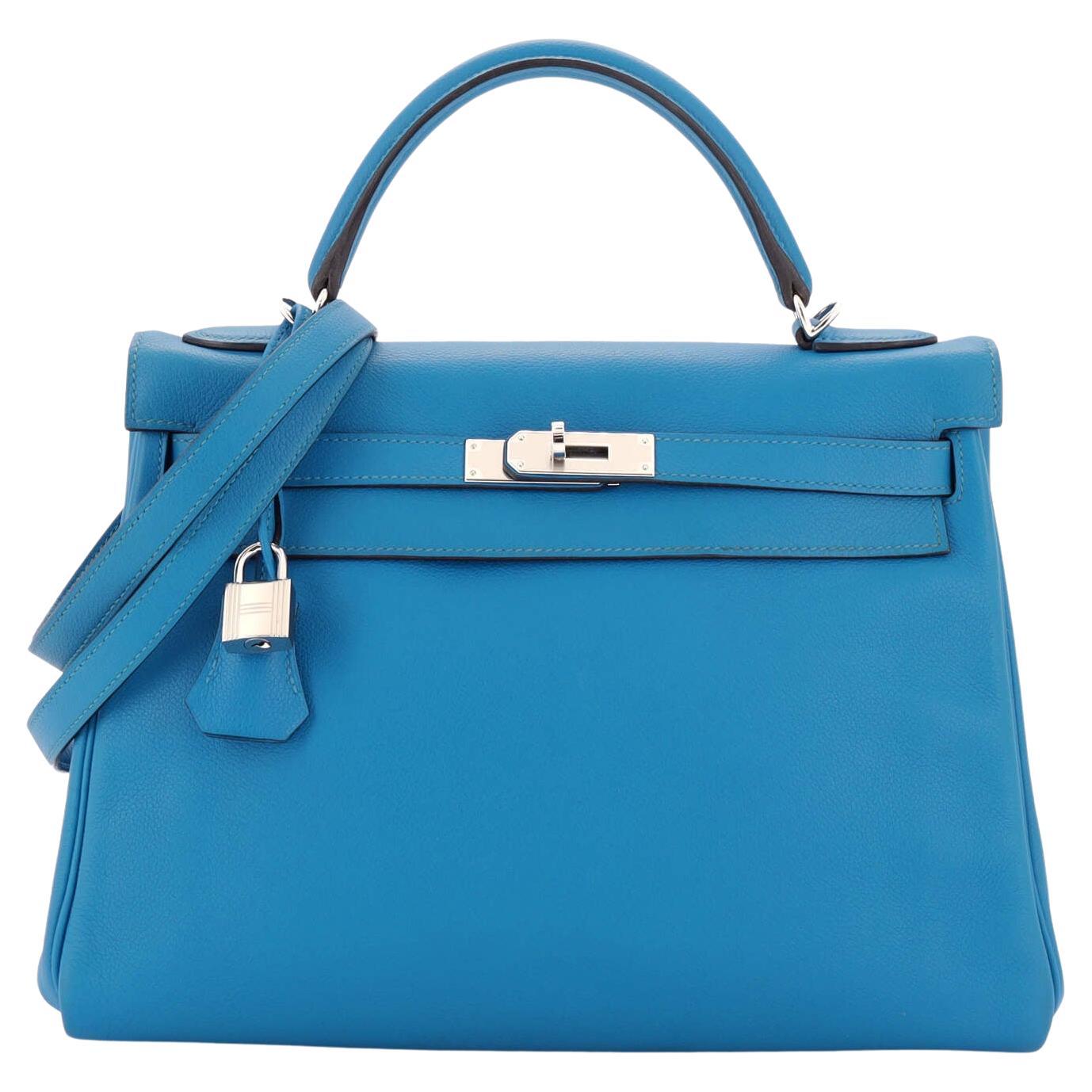 Hermes Kelly Handbag Bleu Hydra Evercolor with Pallladium Hardware 32