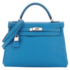 Hermes Kelly Handbag Bleu Hydra Evercolor with Pallladium Hardware 32