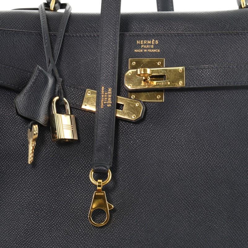 Black Hermes Kelly Handbag Bleu Indigo Courchevel with Gold Hardware 35