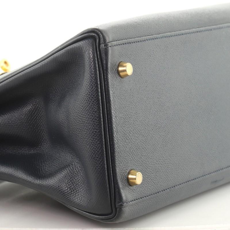 Women's or Men's Hermes Kelly Handbag Bleu Indigo Courchevel with Gold Hardware 35