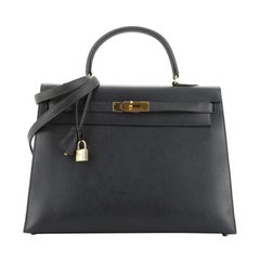 Hermes Kelly Handbag Bleu Indigo Courchevel With Gold Hardware 35 