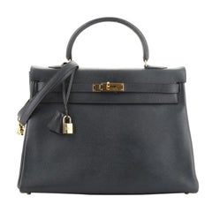 Hermes Kelly Handbag Bleu Indigo Courchevel with Gold Hardware 35