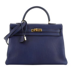 Hermes Kelly Handbag Bleu Indigo Togo with Gold Hardware 35