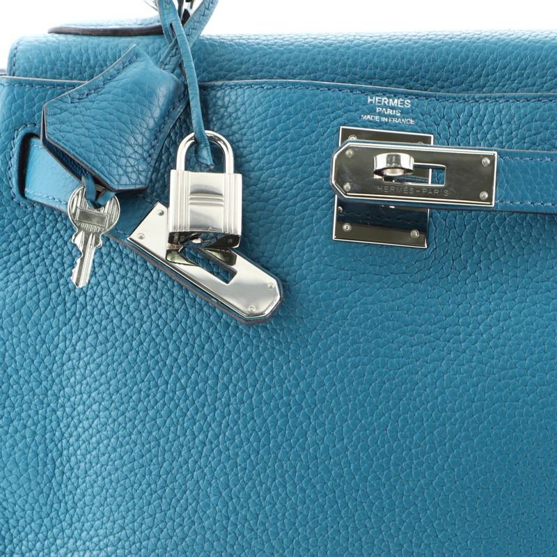 Hermes Kelly Handbag Bleu Izmir Clemence with Palladium Hardware 28 1