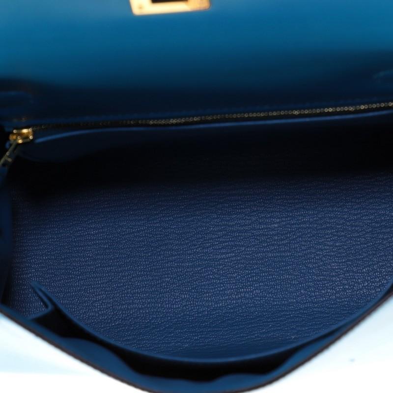 Blue Hermes Kelly Handbag Bleu Izmir Tadelakt with Gold Hardware 25