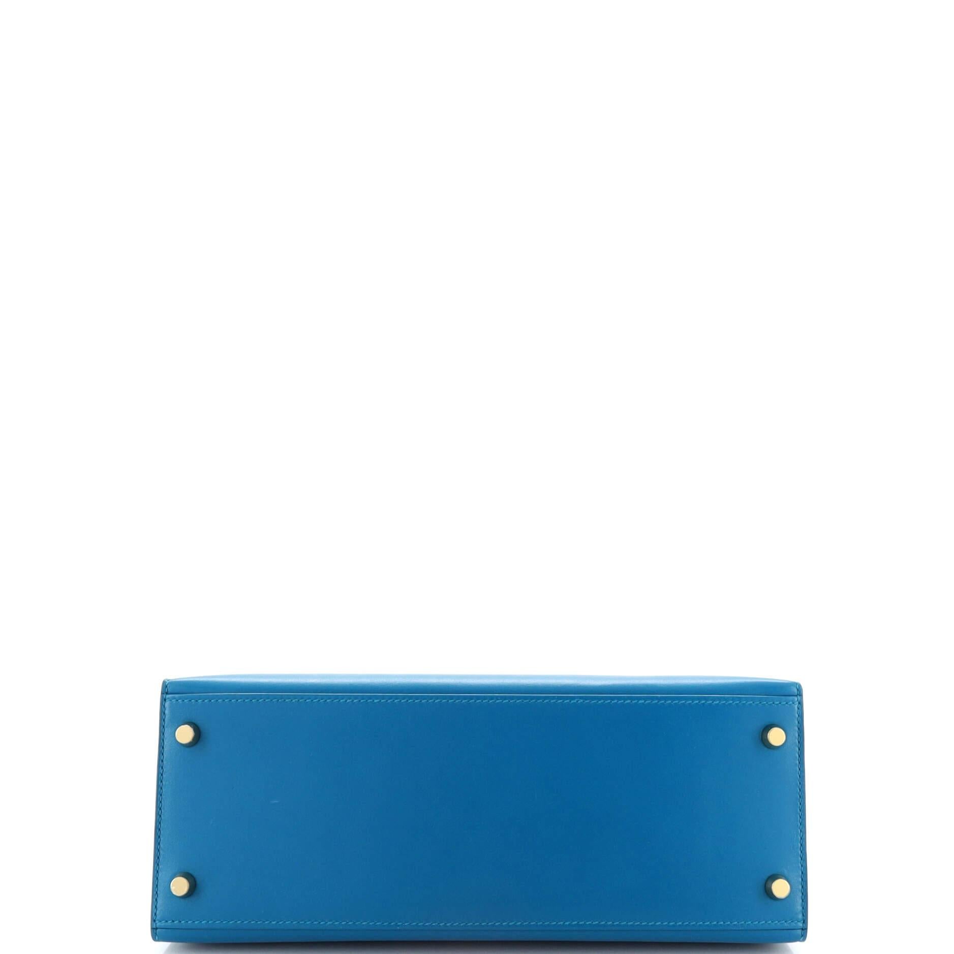 Women's or Men's Hermes Kelly Handbag Bleu Izmir Tadelakt with Gold Hardware 28