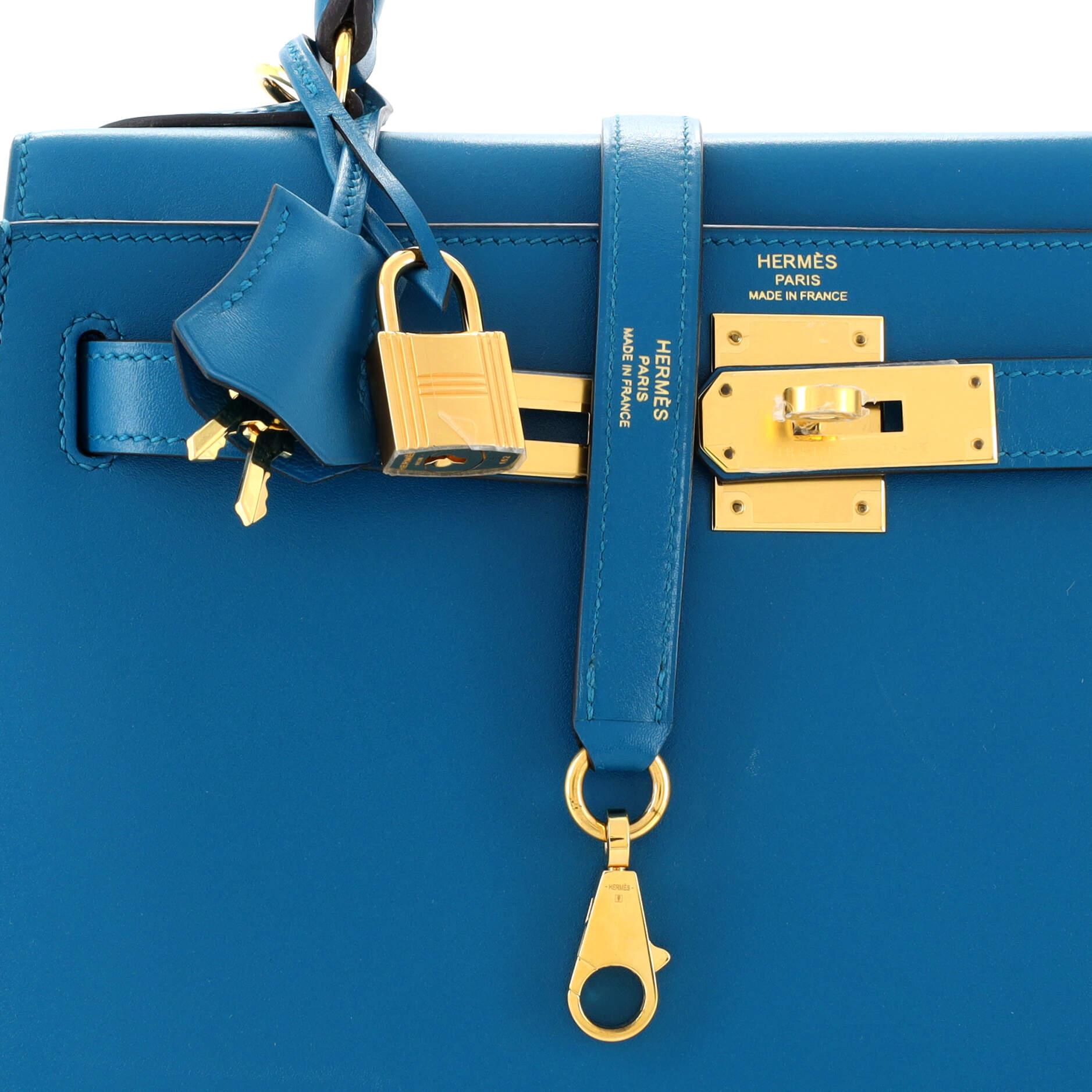 Hermes Kelly Handbag Bleu Izmir Tadelakt with Gold Hardware 28 2