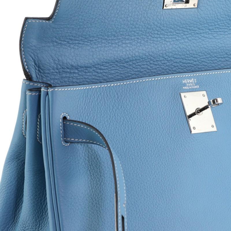 Hermes Kelly Handbag Bleu Jean Clemence With Palladium Hardware 32  6