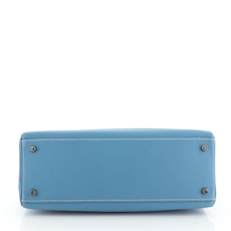 Women's or Men's Hermes Kelly Handbag Bleu Jean Clemence With Palladium Hardware 32 