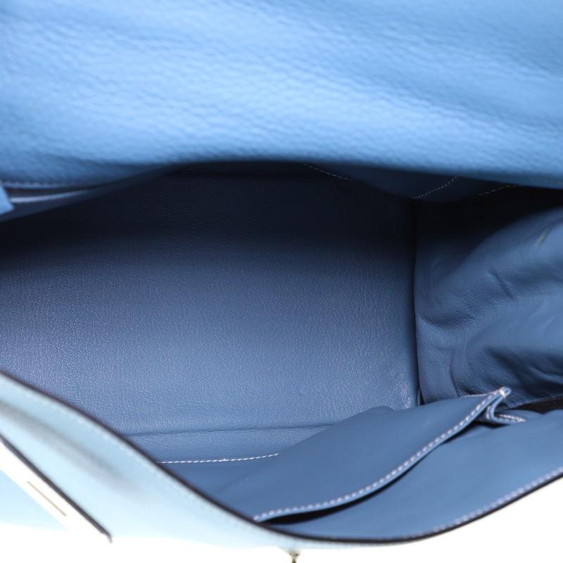 Hermes Kelly Handbag Bleu Jean Clemence With Palladium Hardware 32  1