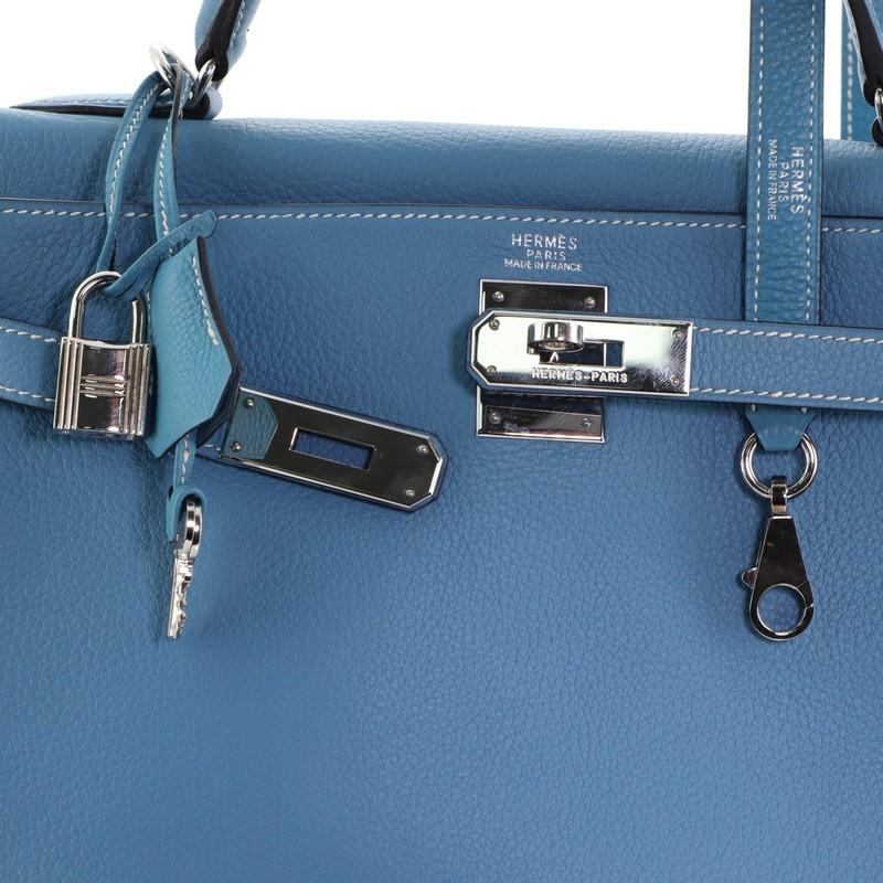 Hermes Kelly Handbag Bleu Jean Clemence With Palladium Hardware 32  2