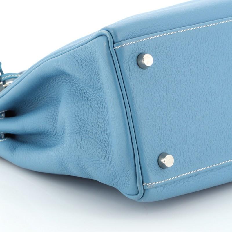 Hermes Kelly Handbag Bleu Jean Clemence With Palladium Hardware 32  3