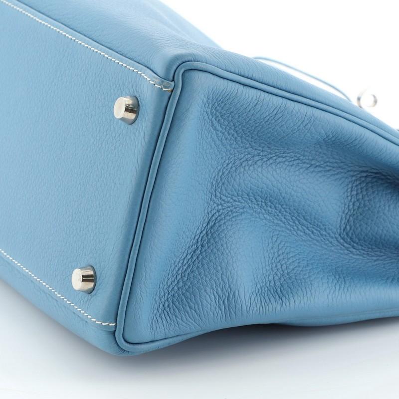 Hermes Kelly Handbag Bleu Jean Clemence With Palladium Hardware 32  4