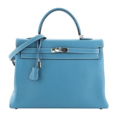Hermes Kelly Handbag Bleu Jean Swift with Palladium Hardware 35
