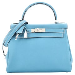 Hermes Kelly Handbag Bleu Jean Togo with Palladium Hardware 28