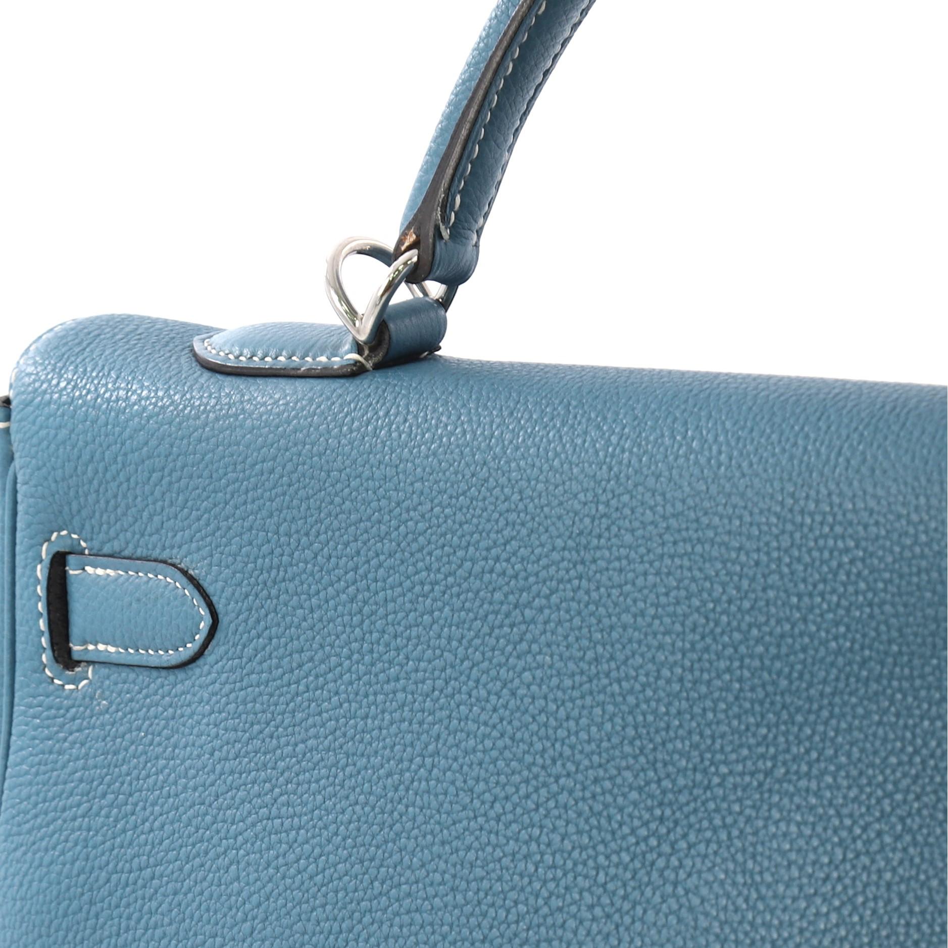 Women's Hermes Kelly Handbag Bleu Jean Togo with Palladium Hardware 35