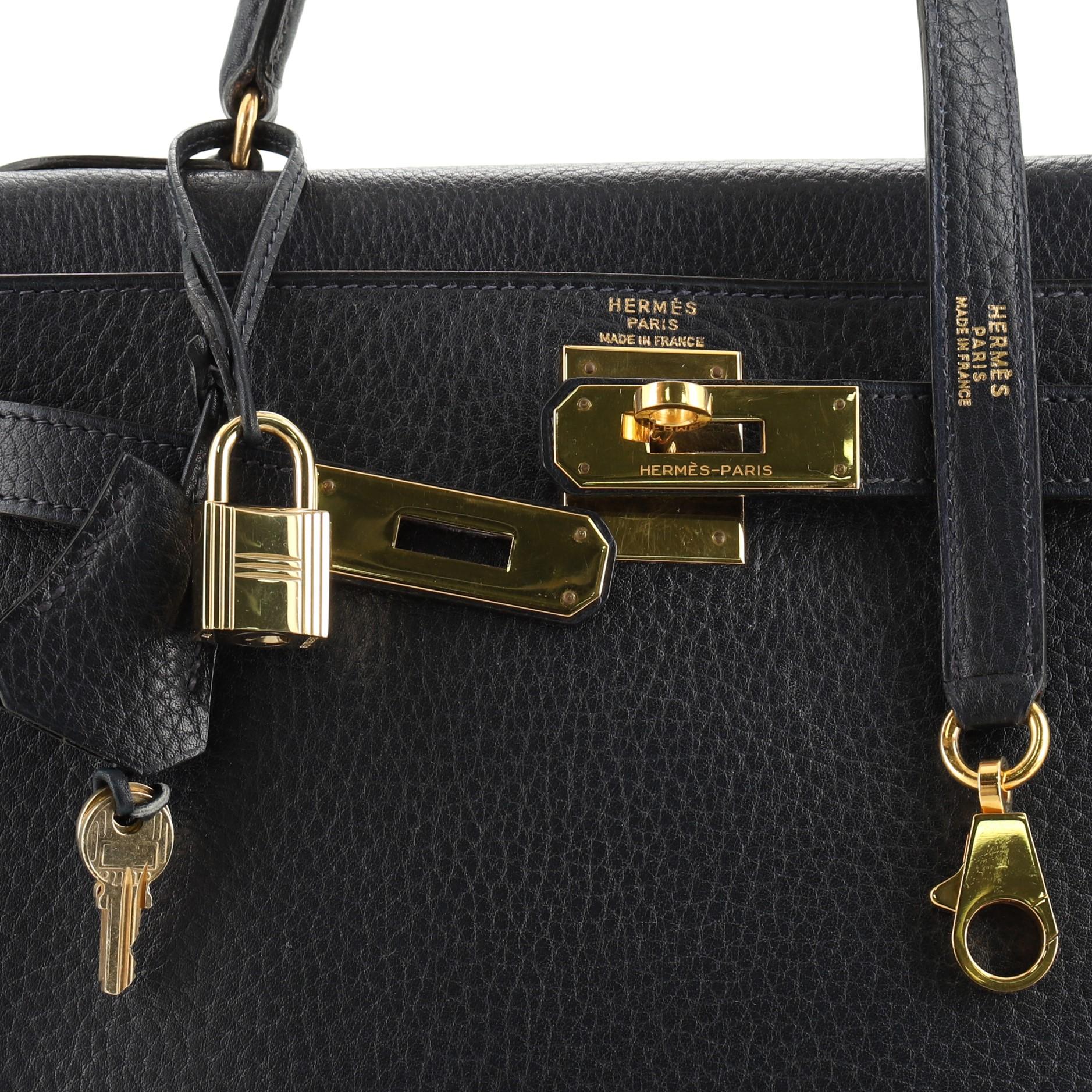 Hermes Kelly Handbag Bleu Marine Ardennes with Gold Hardware 28 1