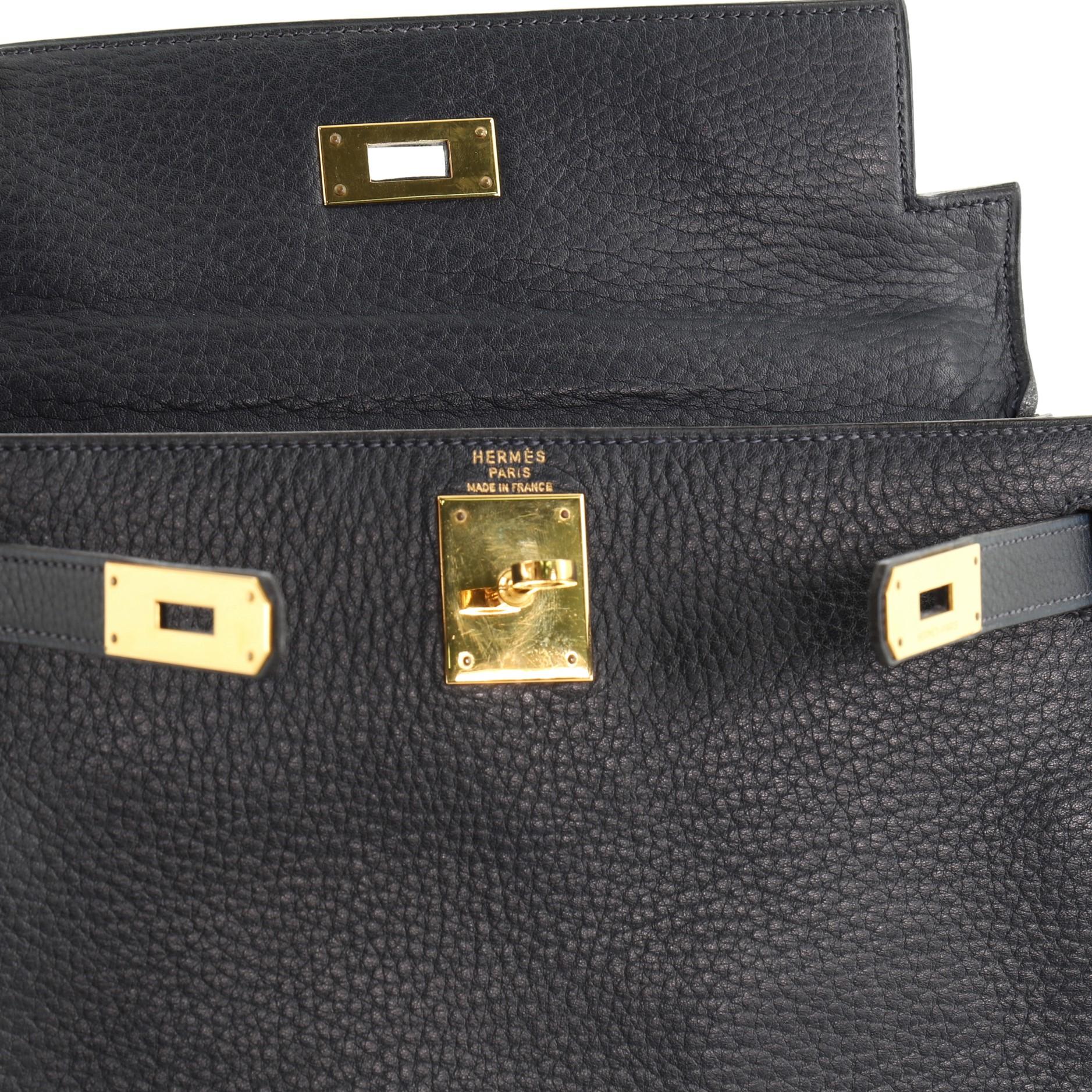 Hermes Kelly Handbag Bleu Marine Ardennes with Gold Hardware 28 4